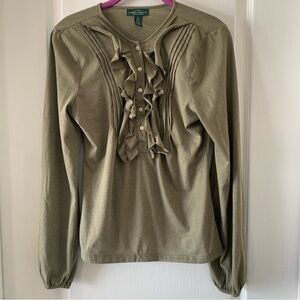 Ralph Lauren Olive green ruffle front top